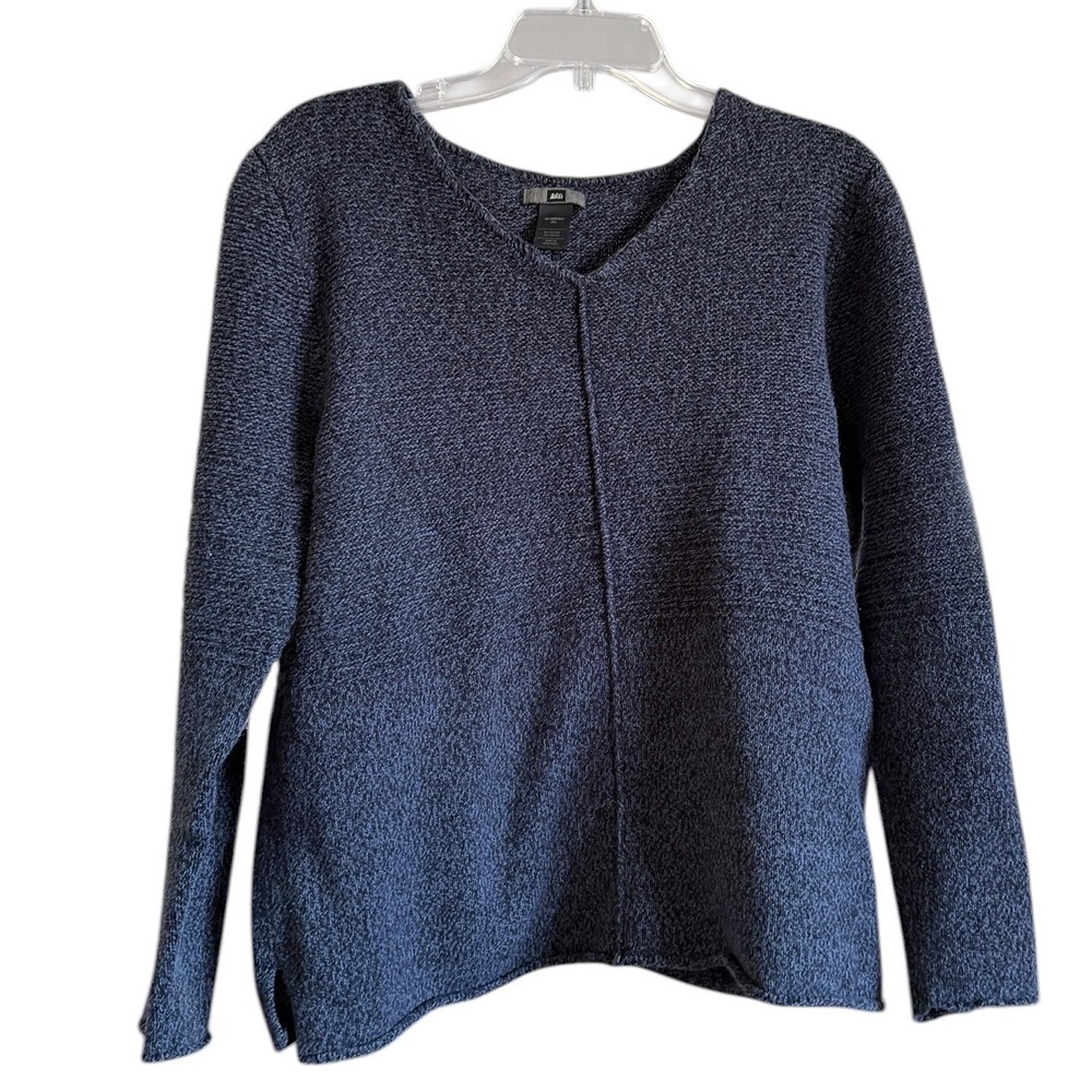 Vintage REI Womens XL V-Neck Sweater Blue Marled Cotton Textured Knit Gorpcore